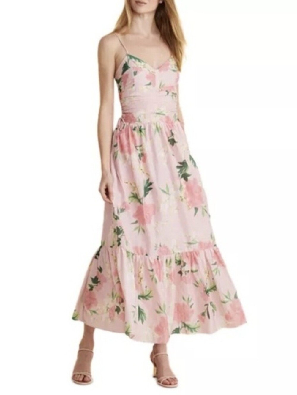 NEW Vineyard Vines Dress Kentucky Derby Pink Floral Strappy Maxi Size 6